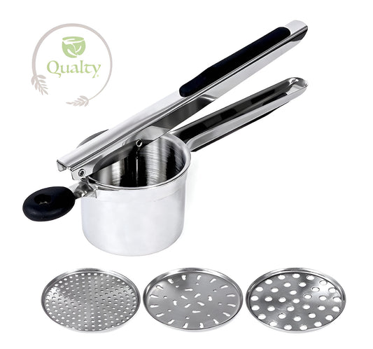 Qualty Aardappelpers RVS | 3 Persschijven | Siliconen Handvat