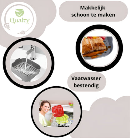 Qualty Siliconen Airfryer Set | Bakje + Mat + Borstel | BPA-vrij