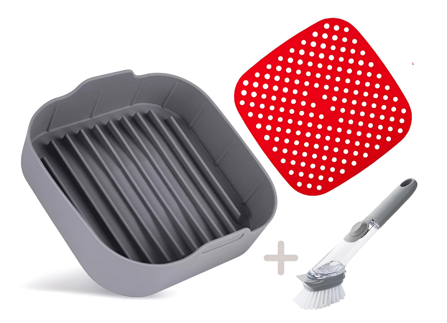 Qualty Siliconen Airfryer Set | Bakje + Mat + Borstel | BPA-vrij