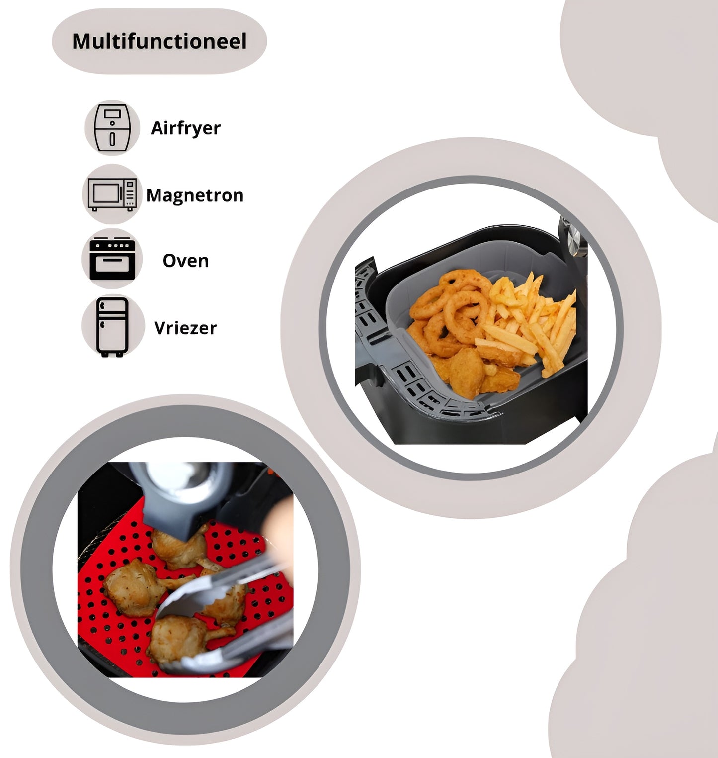 Qualty Siliconen Airfryer Set | Bakje + Mat + Borstel | BPA-vrij