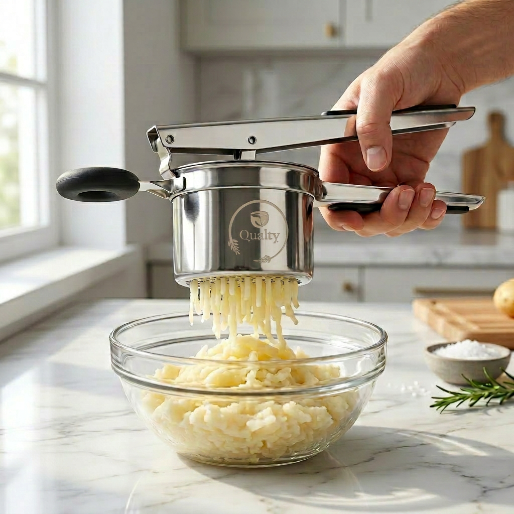 Qualty Aardappelpers RVS | 3 Persschijven | Siliconen Handvat