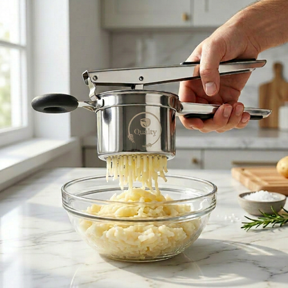 Qualty Aardappelpers RVS | 3 Persschijven | Siliconen Handvat