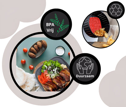 Qualty Siliconen Airfryer Set | Bakje + Mat + Borstel | BPA-vrij