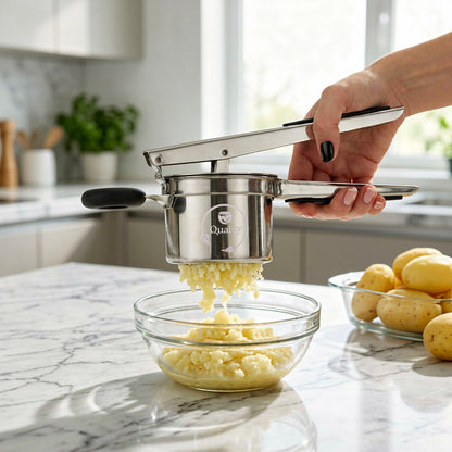 Qualty Aardappelpers RVS | 3 Persschijven | Siliconen Handvat