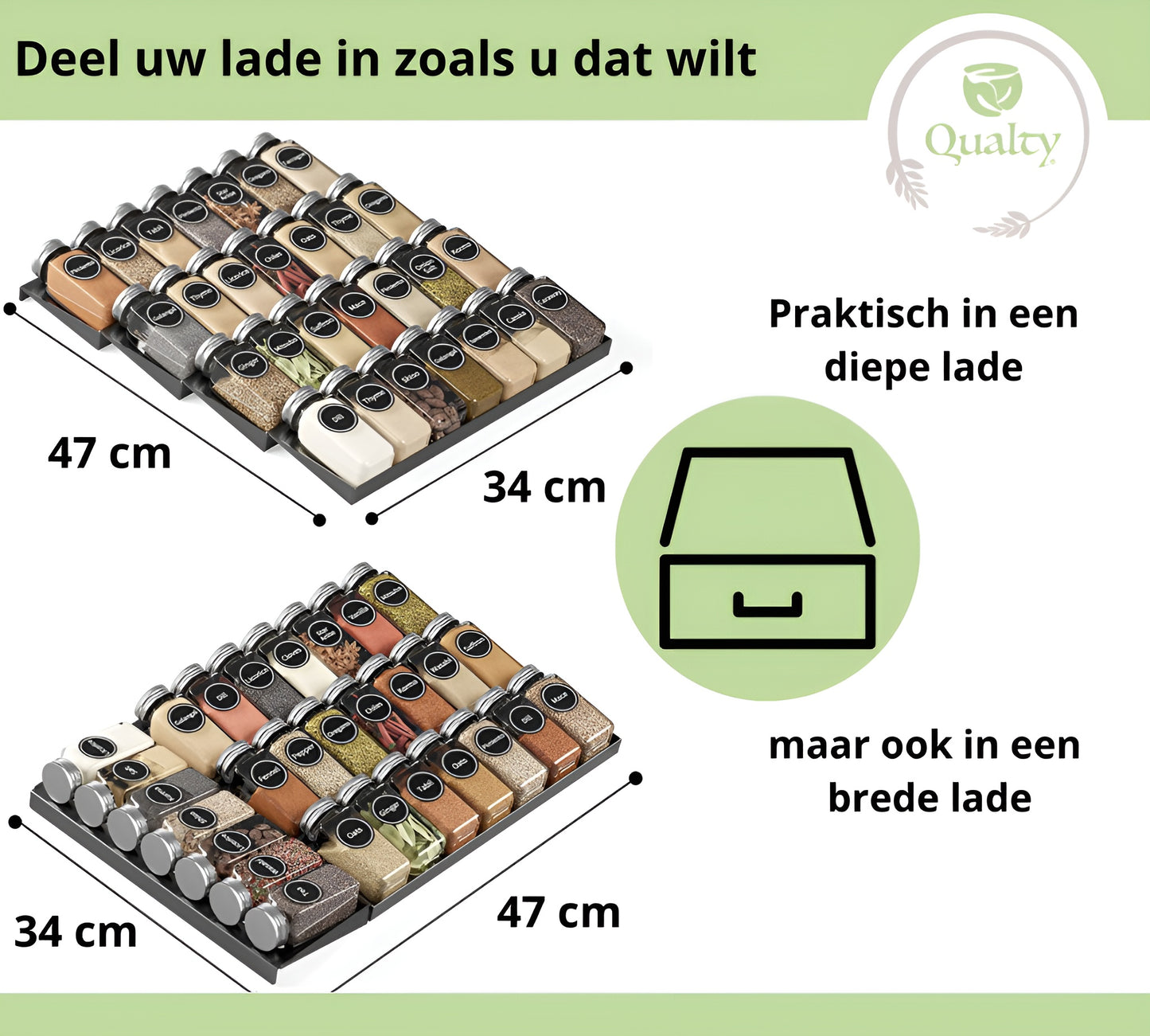 Qualty Kruidenrek Lade | 4-delig Metaal | Inclusief 2 Antislip Matten
