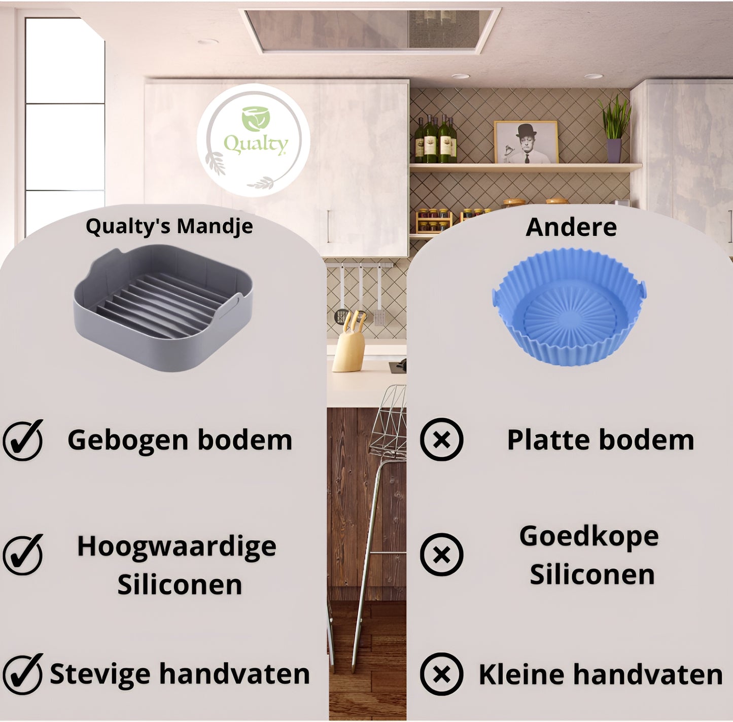 Qualty Siliconen Airfryer Set | Bakje + Mat + Borstel | BPA-vrij