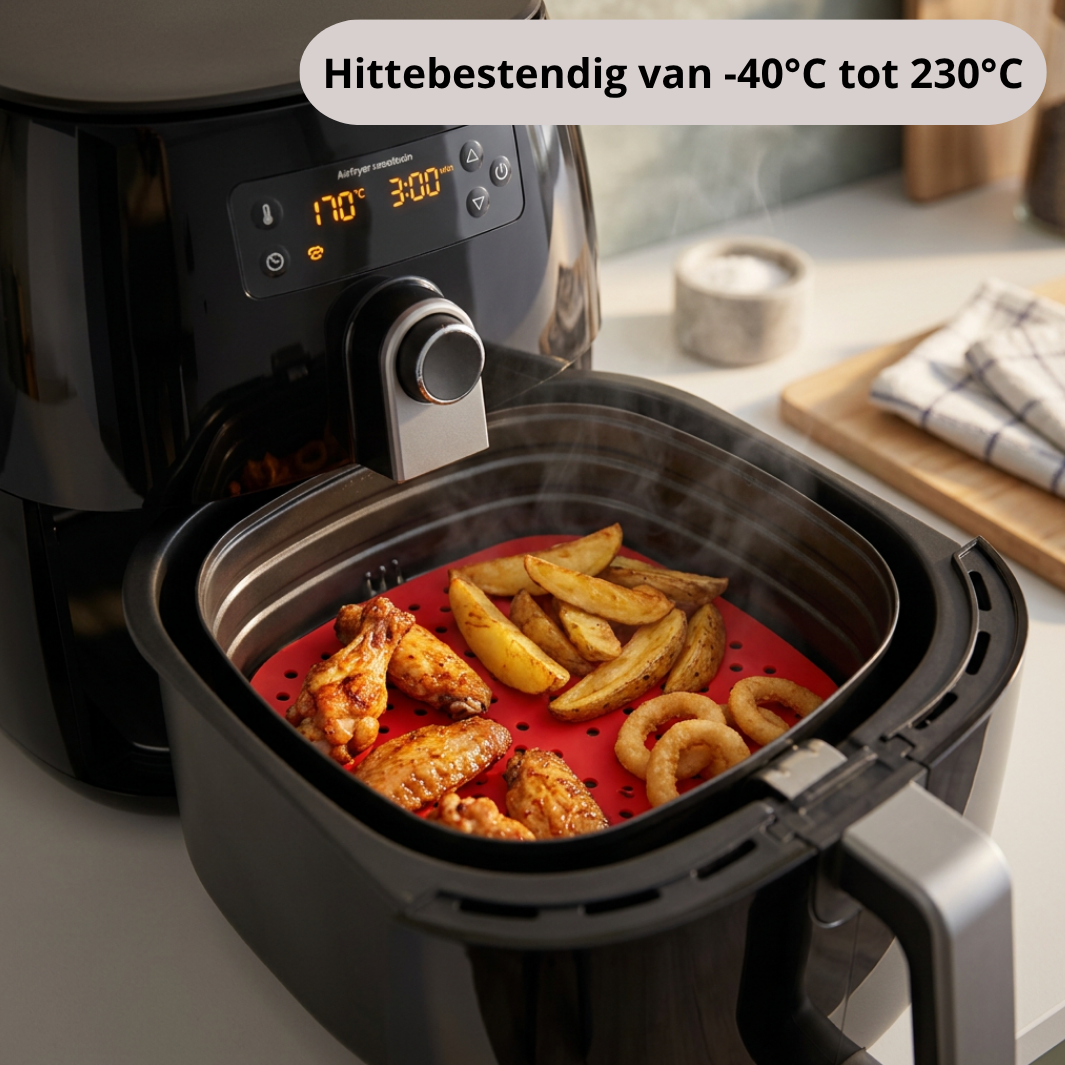 Qualty Siliconen Airfryer Set | Bakje + Mat + Borstel | BPA-vrij