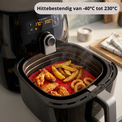 Qualty Siliconen Airfryer Set | Bakje + Mat + Borstel | BPA-vrij