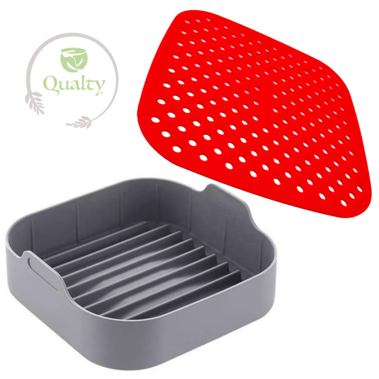 Qualty Siliconen Airfryer Set | Bakje + Mat + Borstel | BPA-vrij