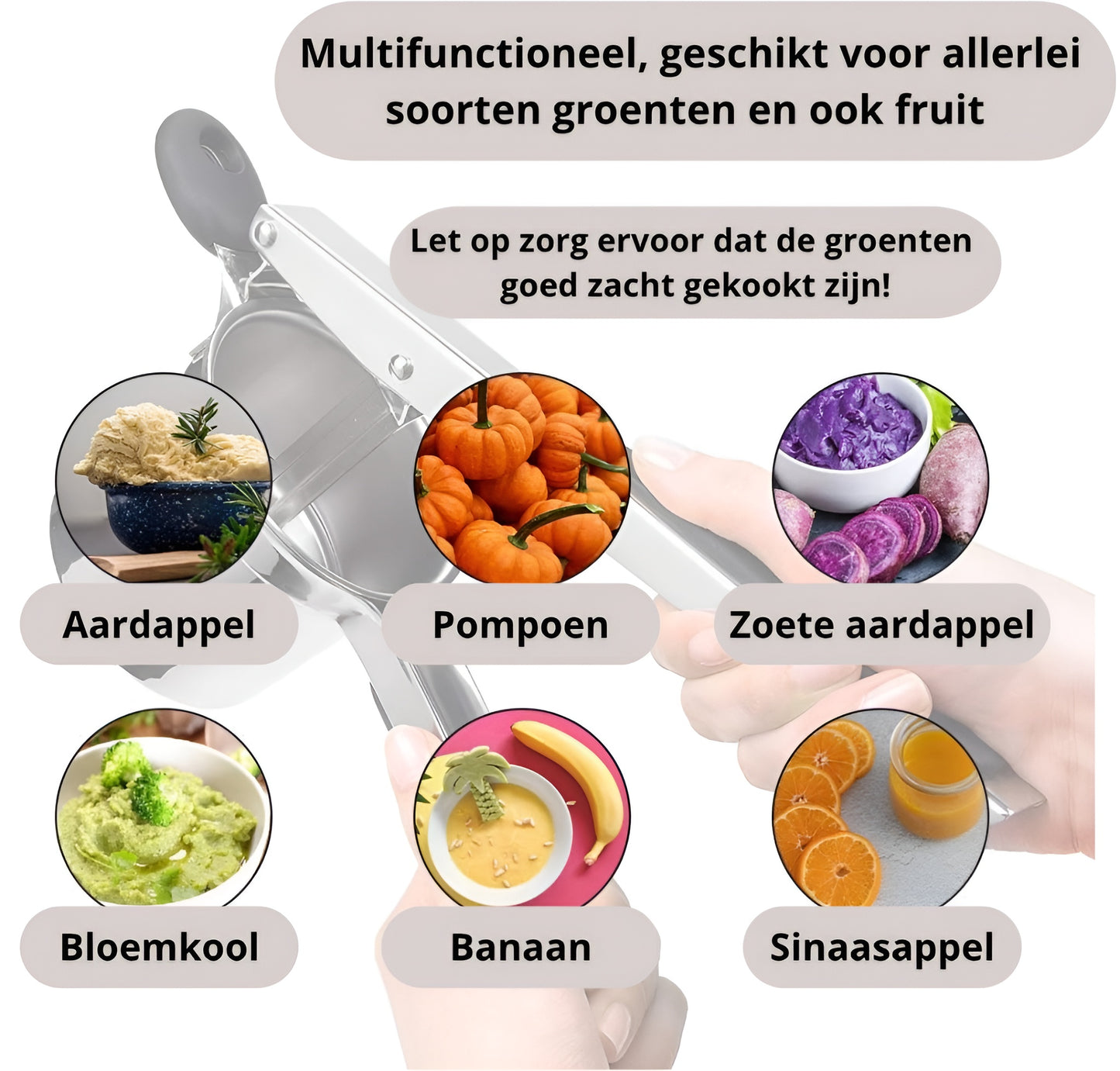 Qualty Aardappelpers RVS | 3 Persschijven | Siliconen Handvat