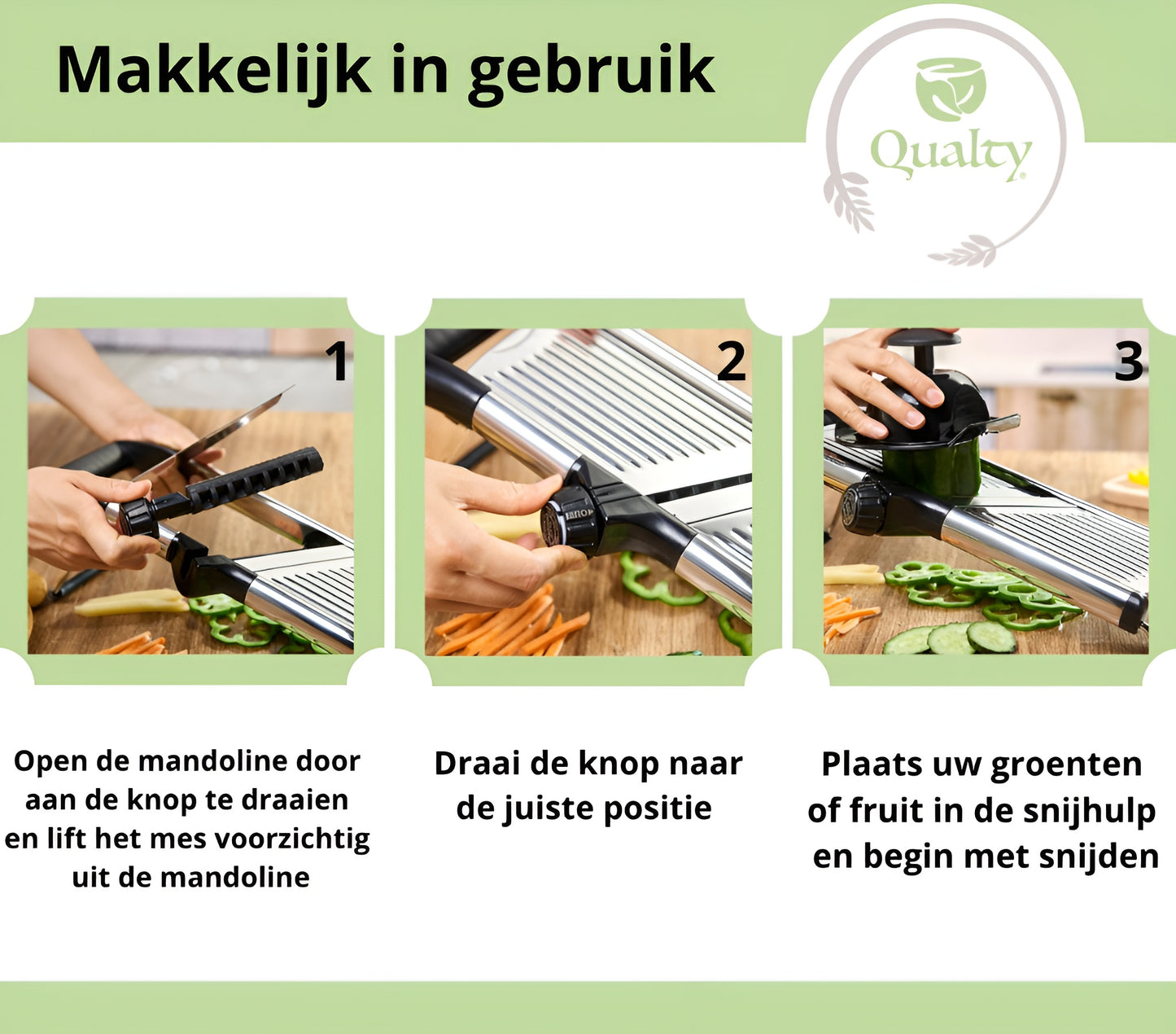 Qualty Mandoline RVS | Verstelbaar | Inklapbaar | Met Snijhulp