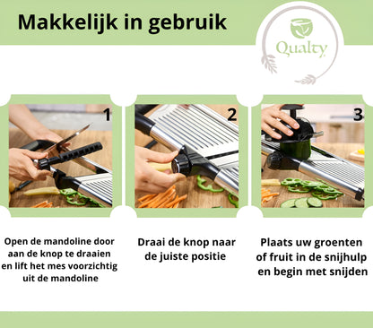 Qualty Mandoline RVS | Verstelbaar | Inklapbaar | Met Snijhulp