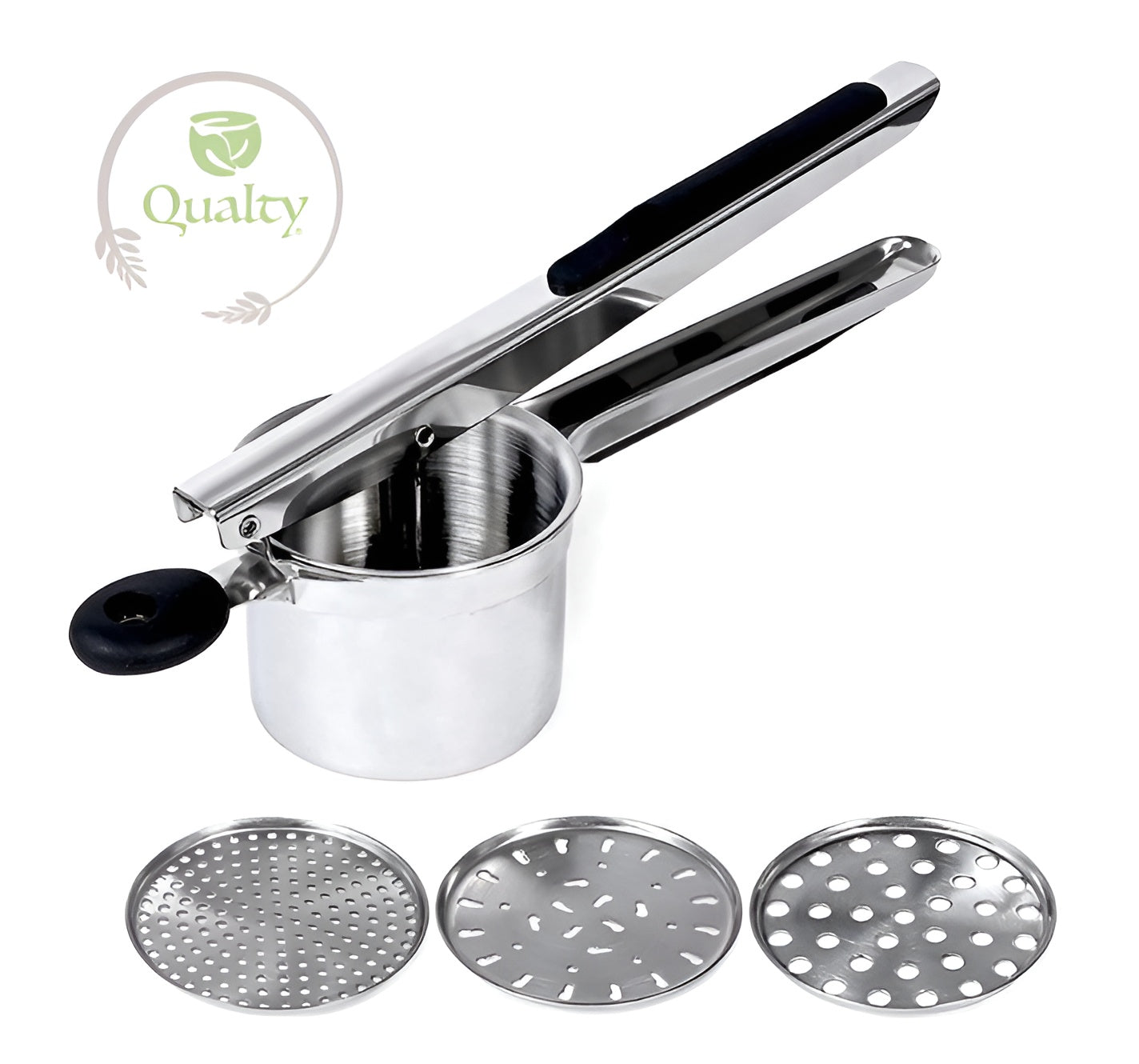 Qualty Aardappelpers RVS | 3 Persschijven | Siliconen Handvat
