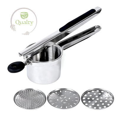 Qualty Aardappelpers RVS | 3 Persschijven | Siliconen Handvat