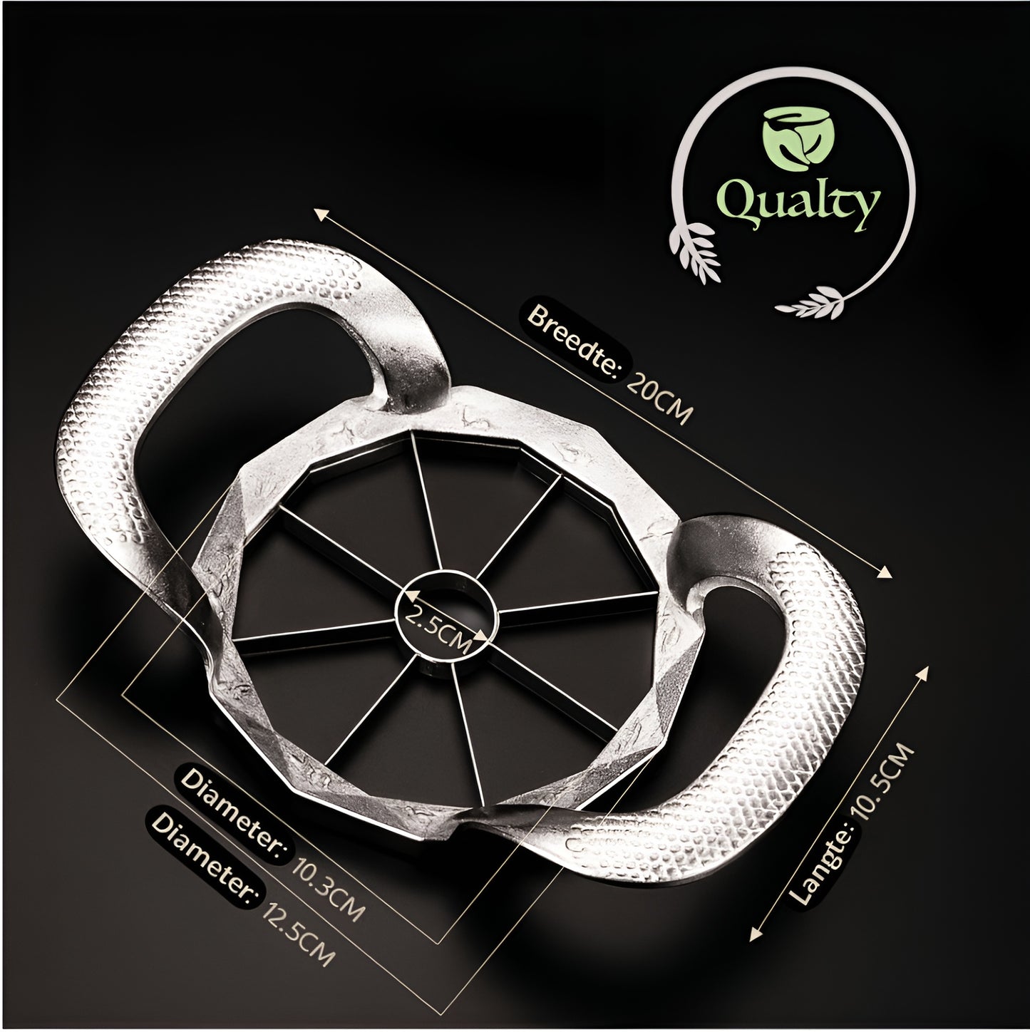 Qualty Luxe Appelboor RVS | 8 Partjes | Antislip Greep