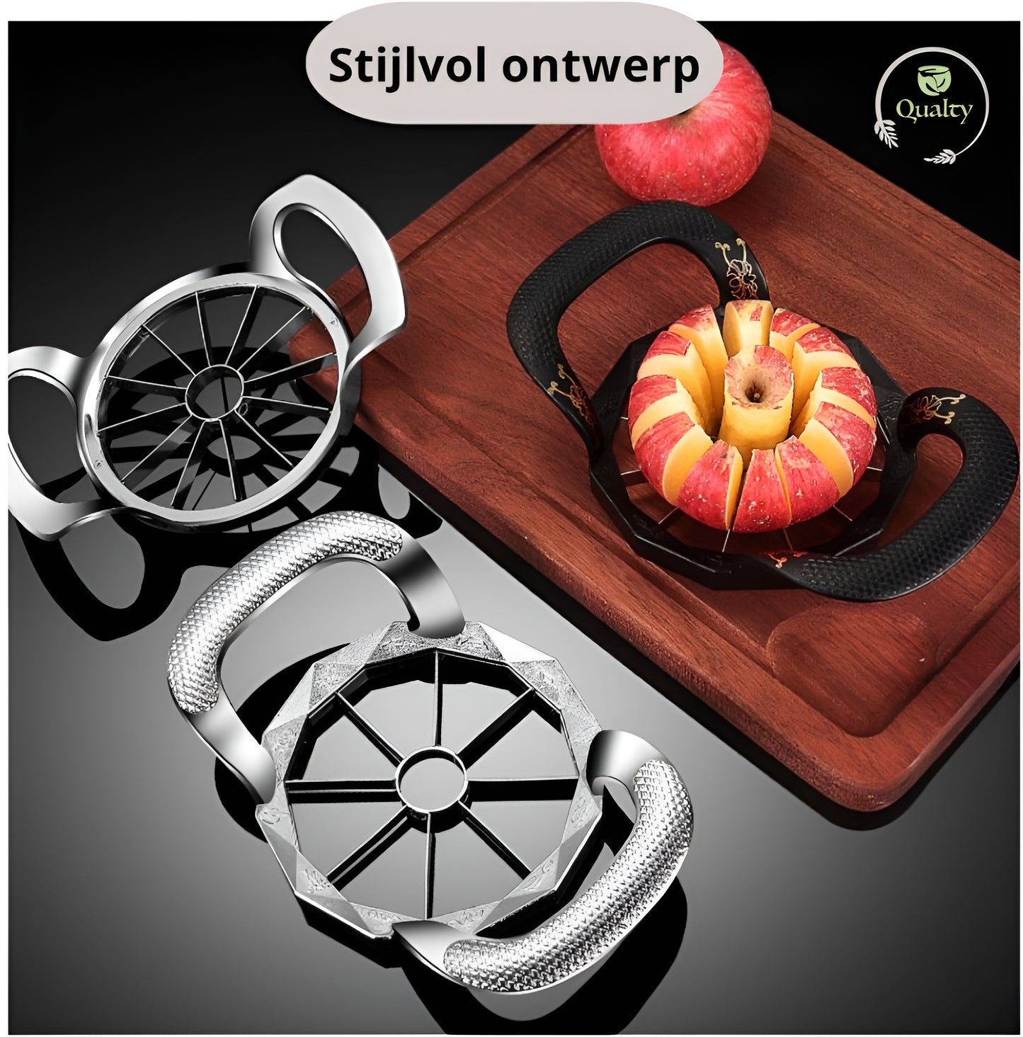 Qualty Luxe Appelboor RVS | 8 Partjes | Antislip Greep