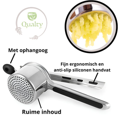 Qualty Aardappelpers RVS | 3 Persschijven | Siliconen Handvat