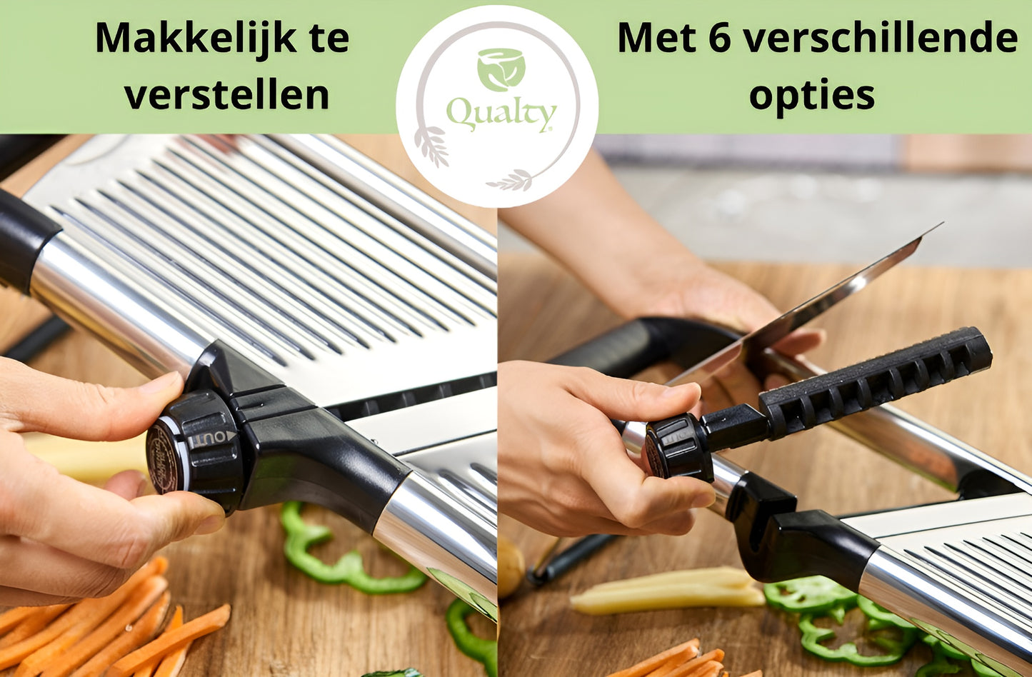 Qualty Mandoline RVS | Verstelbaar | Inklapbaar | Met Snijhulp