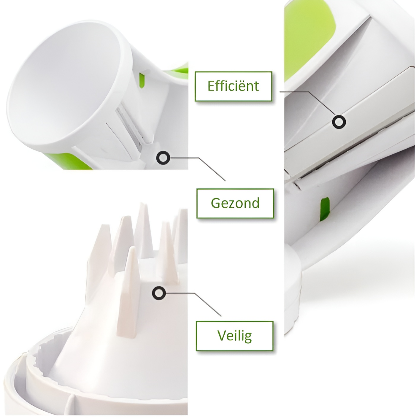 Qualty Spiraalsnijder – 3-in-1 Groentesnijder met Vingerbeschermer | Groen/Wit