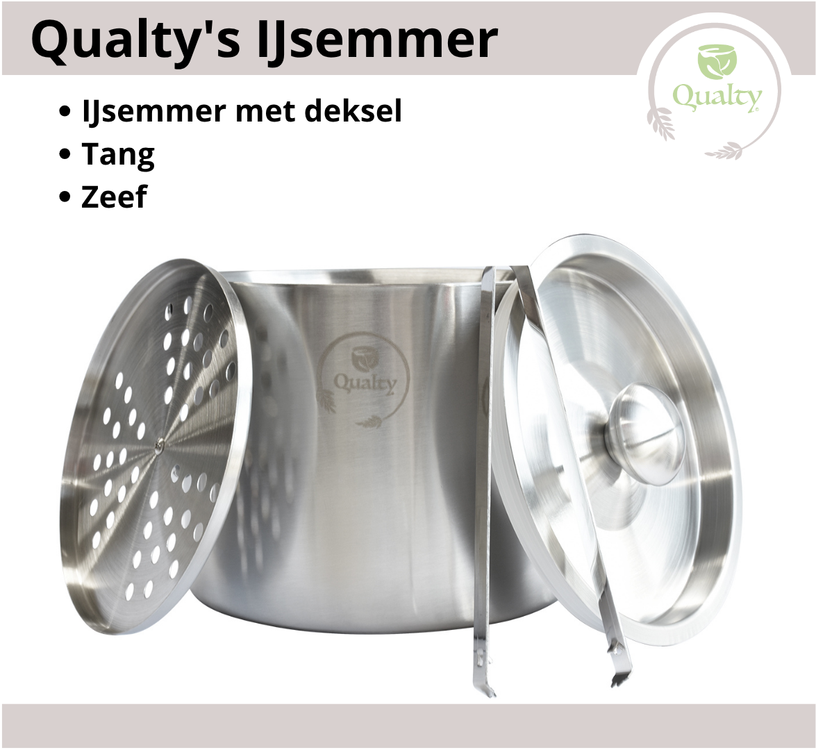 Qualty Luxe IJsemmer RVS | 3L | Dubbelwandig | Met Deksel & IJstang
