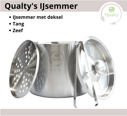 Qualty Luxe IJsemmer RVS | 3L | Dubbelwandig | Met Deksel & IJstang