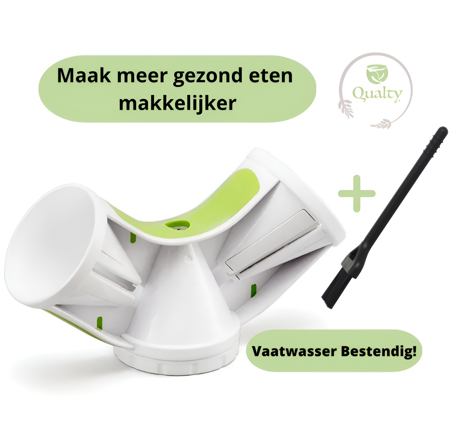 Qualty Spiraalsnijder – 3-in-1 Groentesnijder met Vingerbeschermer | Groen/Wit