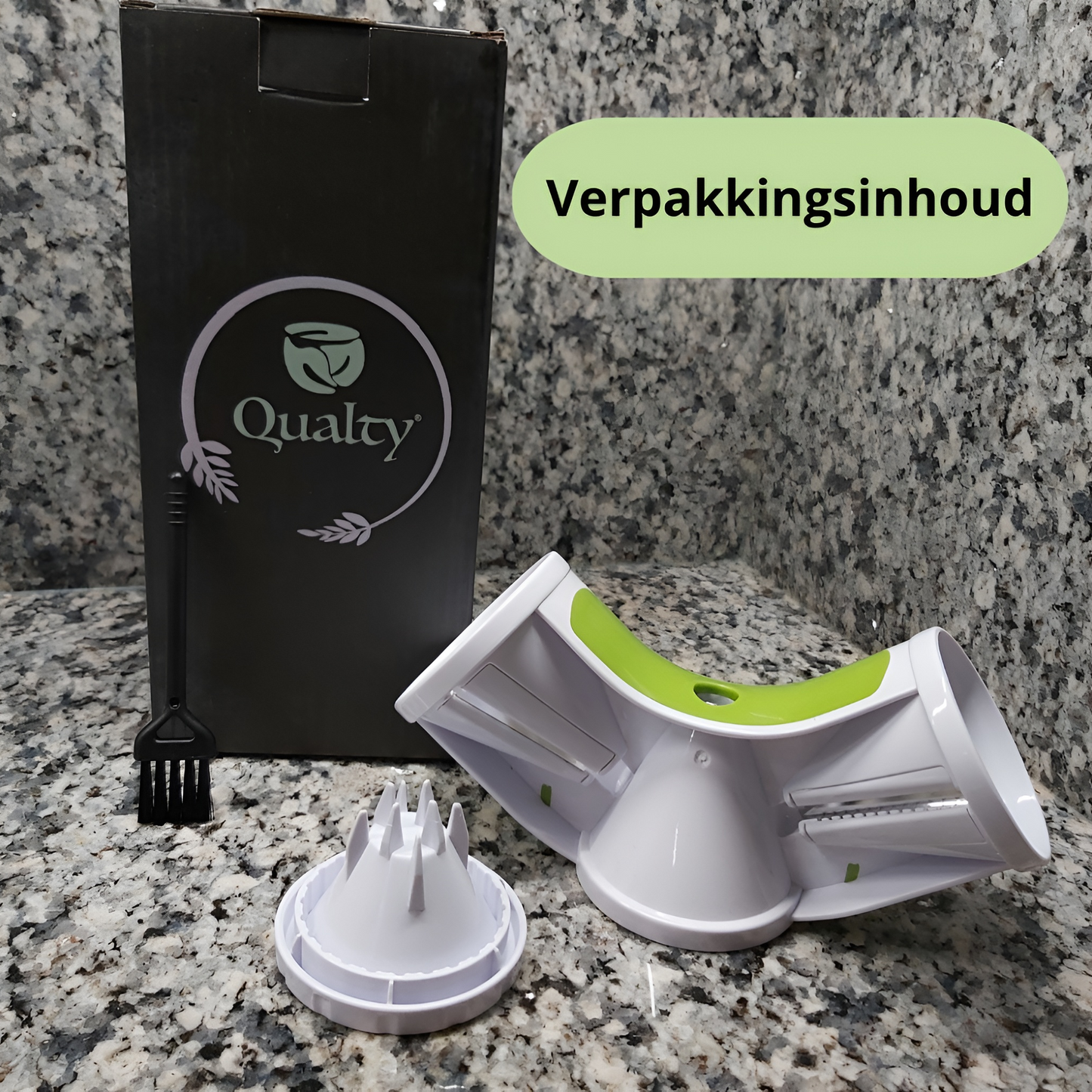 Qualty Spiraalsnijder – 3-in-1 Groentesnijder met Vingerbeschermer | Groen/Wit