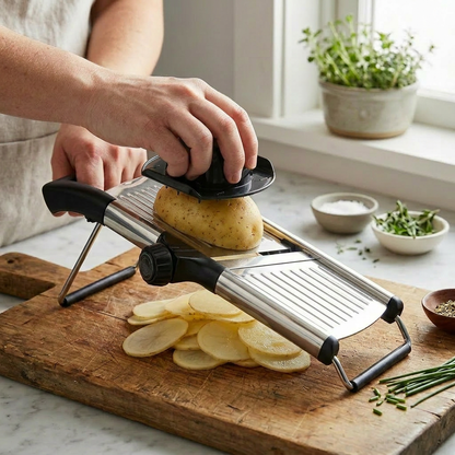 Qualty Mandoline RVS | Verstelbaar | Inklapbaar | Met Snijhulp