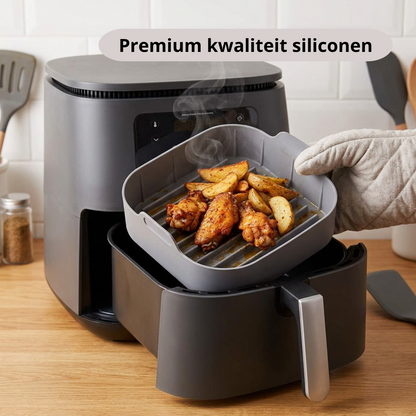 Qualty Siliconen Airfryer Set | Bakje + Mat + Borstel | BPA-vrij