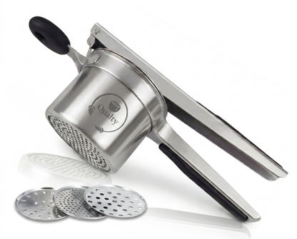 Qualty Aardappelpers RVS | 3 Persschijven | Siliconen Handvat