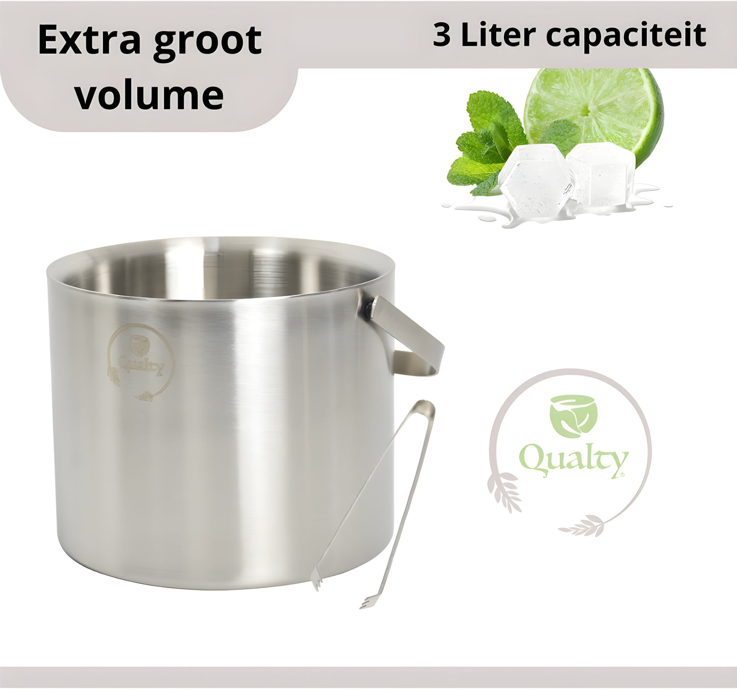 Qualty Luxe IJsemmer Set RVS | 3L | Dubbelwandig | Met IJsblokjesvormen
