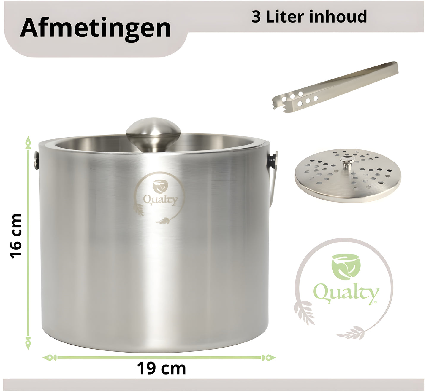 Qualty Luxe IJsemmer Set RVS | 3L | Dubbelwandig | Met IJsblokjesvormen