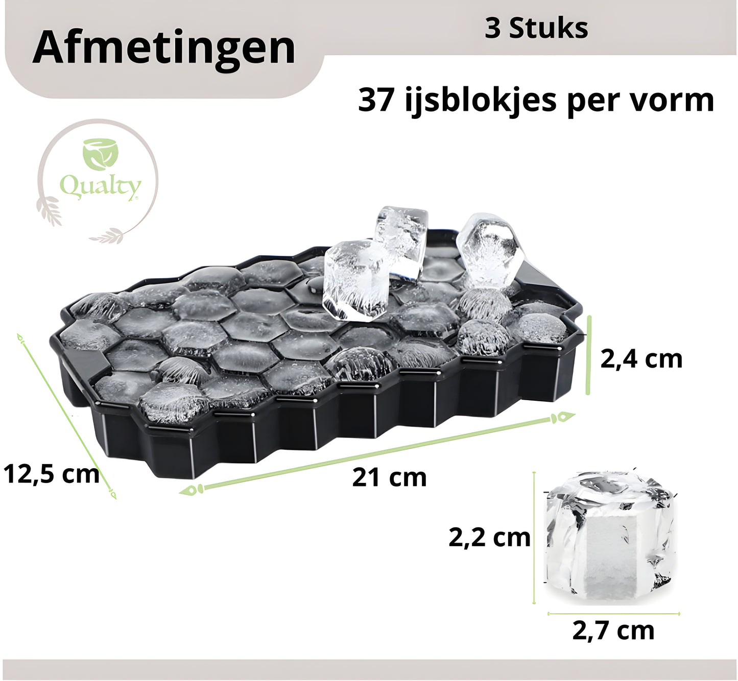 Qualty Luxe IJsemmer Set RVS | 3L | Dubbelwandig | Met IJsblokjesvormen